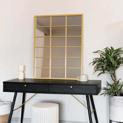 Jobu home - Kyo - Gold Metal Rectangle Lattice Window Mirror - 90cm x 70cm