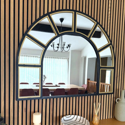 Jobu home - Mio - Black & Gold Metal Arched Window Mirror - 95cm x 120cm