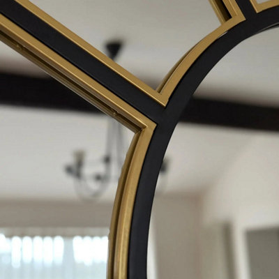 Jobu home - Mio - Black & Gold Metal Arched Window Mirror - 95cm x 120cm
