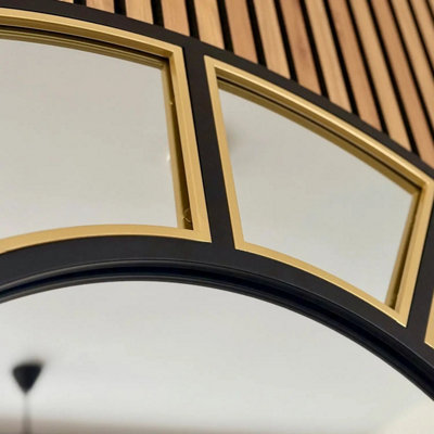 Jobu home - Mio - Black & Gold Metal Arched Window Mirror - 95cm x 120cm
