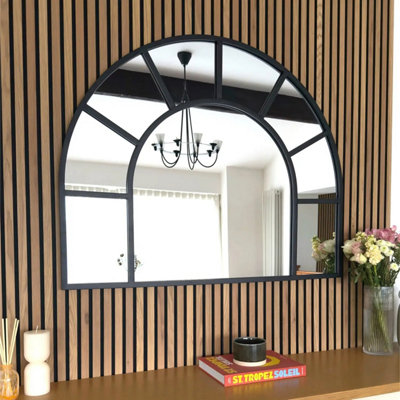 Jobu home - Mio - Black Metal Arched Window Mirror - 95cm x 120cm