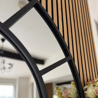Jobu home - Mio - Black Metal Arched Window Mirror - 95cm x 120cm