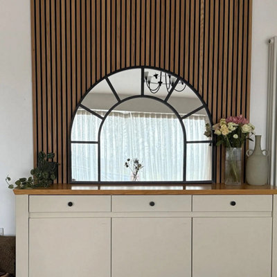 Jobu home - Mio - Black Metal Arched Window Mirror - 95cm x 120cm