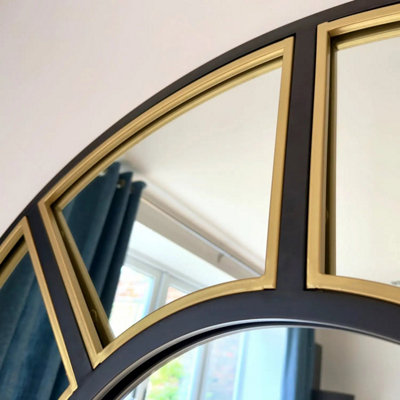 Jobu home - Mio - Full Length Black & Gold Metal Arched Window Mirror - 180cm x 105cm