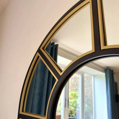 Jobu home - Mio - Full Length Black & Gold Metal Arched Window Mirror - 180cm x 105cm