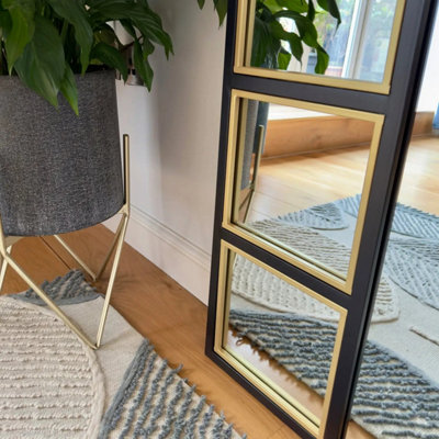 Jobu home - Mio - Full Length Black & Gold Metal Arched Window Mirror - 180cm x 105cm
