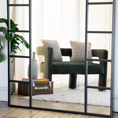 Jobu home - Mio - Full Length Black Metal Arched Window Mirror - 200cm x 120cm