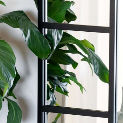 Jobu home - Mio - Full Length Black Metal Arched Window Mirror - 200cm x 120cm
