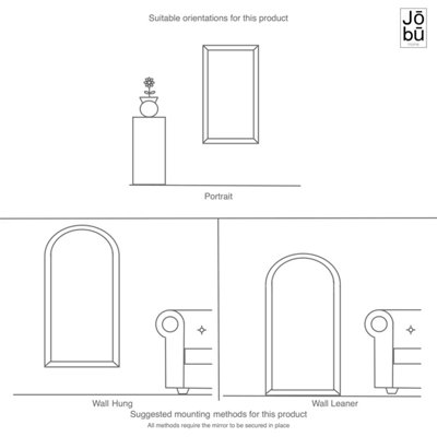 Jobu home - Mio - Full Length Black Metal Arched Window Mirror - 200cm x 120cm