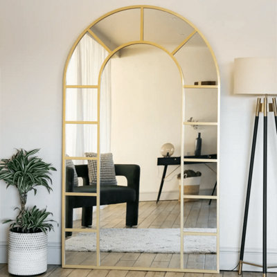 Jobu home - Mio - Full Length Gold Metal Arched Window Mirror - 180cm x 90cm