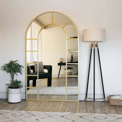 Jobu home - Mio - Full Length Gold Metal Arched Window Mirror - 180cm x 90cm