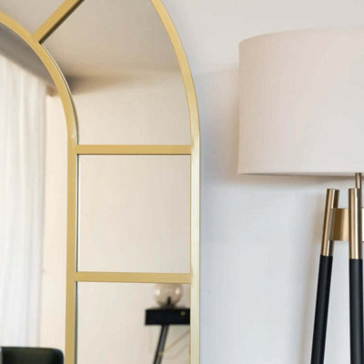 Jobu home - Mio - Full Length Gold Metal Arched Window Mirror - 180cm x 90cm