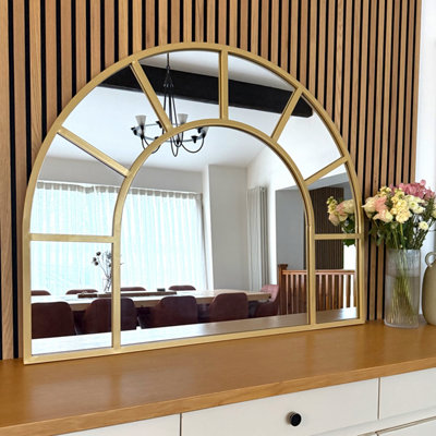 Jobu home - Mio - Gold Metal Arched Window Mirror - 95cm x 120cm