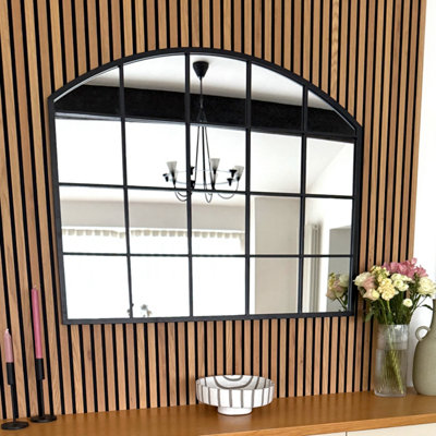 Jobu home - Tomi - Black Metal Arched Lattice Window Mirror - 95cm x 120cm