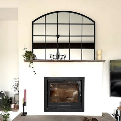 Jobu home - Tomi - Black Metal Arched Lattice Window Mirror - 95cm x 120cm