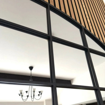 Jobu home - Tomi - Black Metal Arched Lattice Window Mirror - 95cm x 120cm