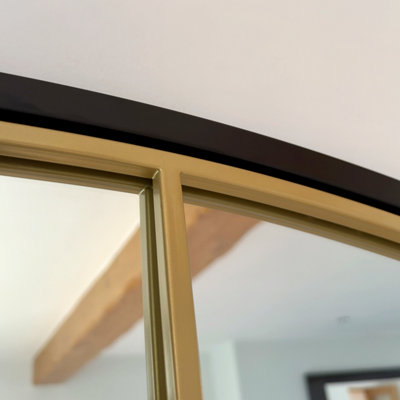 Jobu home - Tomi - Full Length Black & Gold Metal Arched Lattice Window Mirror - 180cm x 105cm