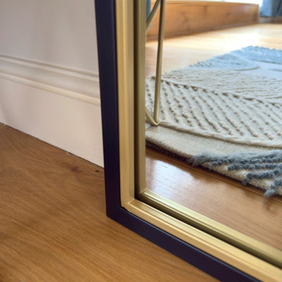 Jobu home - Tomi - Full Length Black & Gold Metal Arched Lattice Window Mirror - 180cm x 105cm