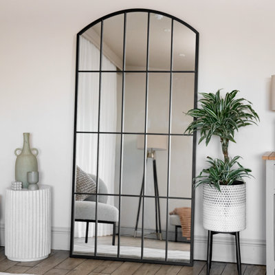 Jobu home - Tomi - Full Length Black Metal Arched Lattice Window Mirror - 150cm x 60cm