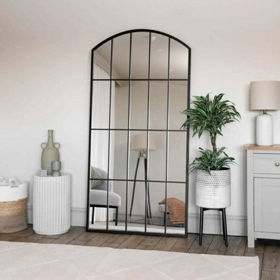 Jobu home - Tomi - Full Length Black Metal Arched Lattice Window Mirror - 150cm x 60cm