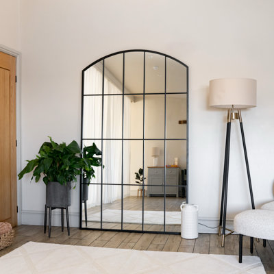 Jobu home - Tomi - Full Length Black Metal Arched Lattice Window Mirror - 180cm x 105cm