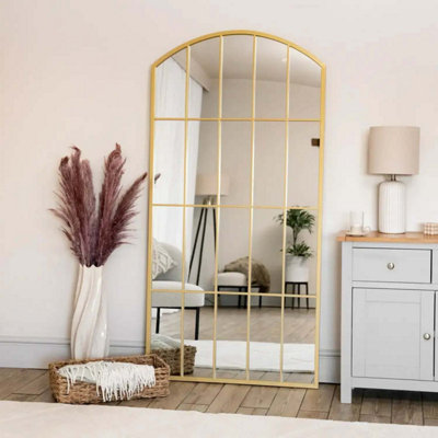 Tomi - Gold Metal Arched Lattice Window Mirror - 95cm x 120cm.
