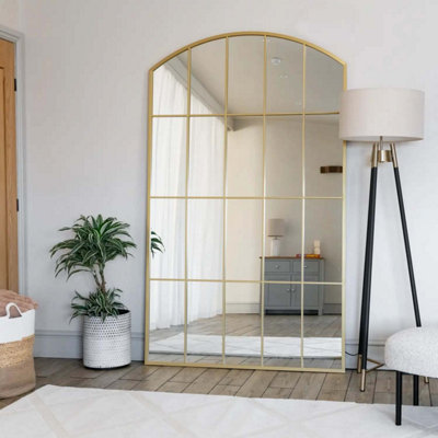 Jobu home - Tomi - Full Length Gold Metal Arched Lattice Window Mirror - 180cm x 105cm