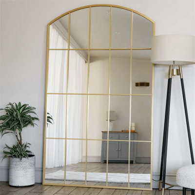 Kyō - Full Length Gold Metal Rectangle Lattice Window Mirror - 200cm x 120cm