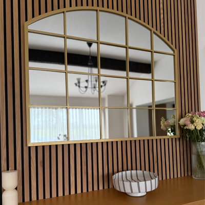 Jobu home - Tomi - Gold Metal Arched Lattice Window Mirror - 95cm x 120cm