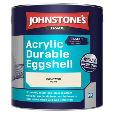Johnstone's Trade Acrylic Durable Eggshell Walls & Ceilings Emulsion Paint Oyster White (RAL 1013) 2.5L
