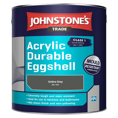 Johnstone's Trade Acrylic Durable Eggshell Walls & Ceilings Emulsion Paint Umbra Grey (RAL 7022) 2.5L