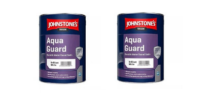Johnstone' s  Trade Aqua Guard Water Based Satin Paint Brilliant White 2.5L Pack of 2