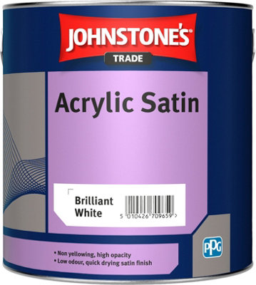 Johnstones Trade Acrylic Satin Brilliant White 2.5L DIY at B&Q