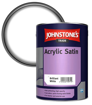 Johnstones Trade Acrylic Satin Brilliant White 5L DIY at B&Q