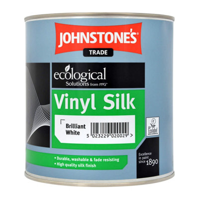 Johnstones Trade Vinyl Silk Brilliant White 1L DIY at B&Q
