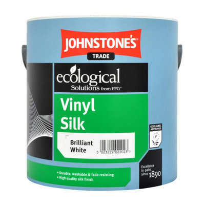 Johnstones Trade Vinyl Silk Brilliant White 2.5L DIY at B&Q