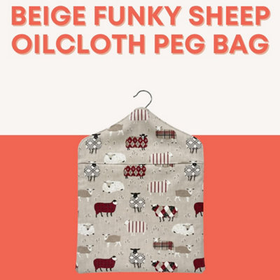 Jolee Fabrics Beige Funky Sheep Waterproof Cotton Backed Oil Cloth Peg ...