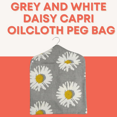 Jolee Fabrics Grey Daisy Capri Waterproof Cotton Backed Oil Cloth Peg ...