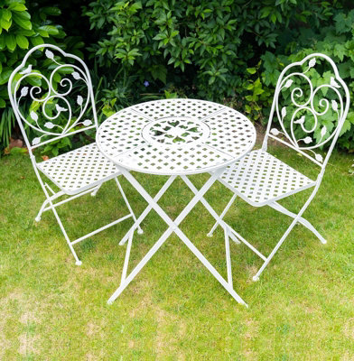 Jonart Lille Bird Design Metal Bistro Set - Gloss White Paint Finish