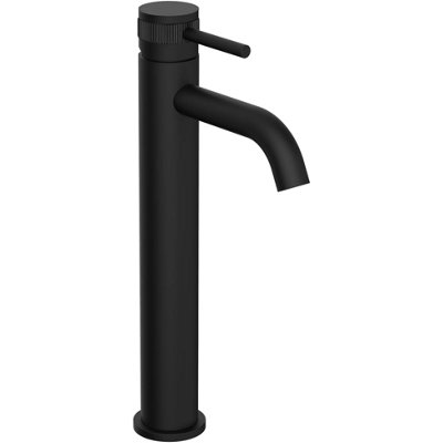 Joseph Miles Zeal Tall Basin Mixer Tap - Curved Spout - Matt Black - Fluted Stick Handle