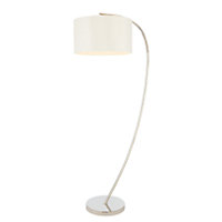 Josephine 1 light Floor Lamp in Bright Nickel plate & Vintage white faux silk