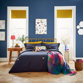 Joules Bee Embroidered Duvet Cover Set Super King Size Navy