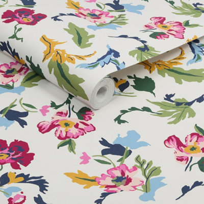 Joules Cambridge Painted Floral Cream Wallpaper