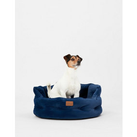 Joules Chesterfield Dog Bed, Navy, Soft Velvet Fabric, Thickly padded, Machine Washable, 50cm Diameter, Small
