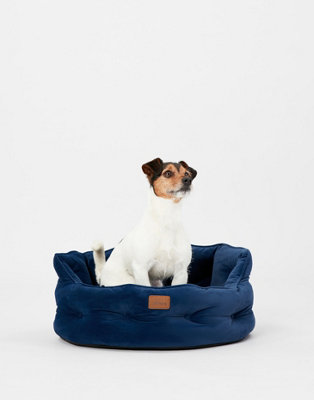 Joules Chesterfield Dog Bed, Navy, Soft Velvet Fabric, Thickly padded