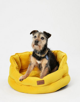 Joules Chesterfield Dog Bed Yellow Soft Velvet Fabric Thickly padded Machine Washable 70cm Diameter Large