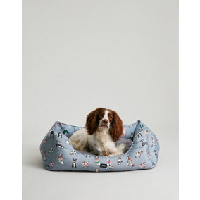 Joules Grey Rainbow Dogs Print Box Bed for Dogs, Reversible Plush Cushion, Machine Washable, 55cm x 42cm, Small