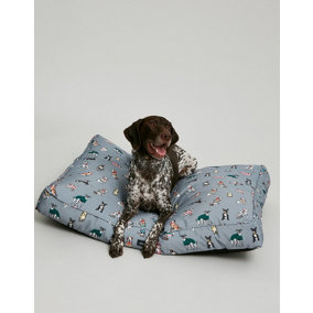 Joules Grey Rainbow Dogs Print Mattress, Thickly padded, Machine Washable, 75cm x 55cm, Medium