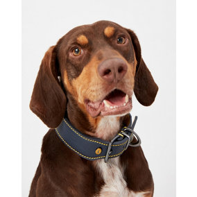 Joules Navy Leather Dog Collar, Medium