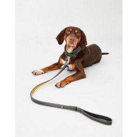 Joules Navy Leather Dog Lead with Padded Handle